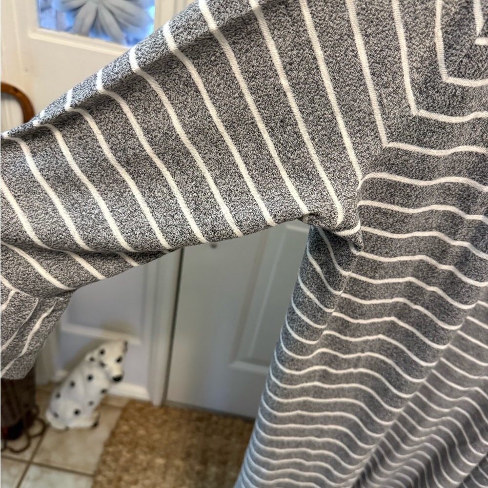 Umgee Boho Gray & White Stipe Long Open Front Duster Cardigan Coverup Kimono XL - Picture 5 of 9